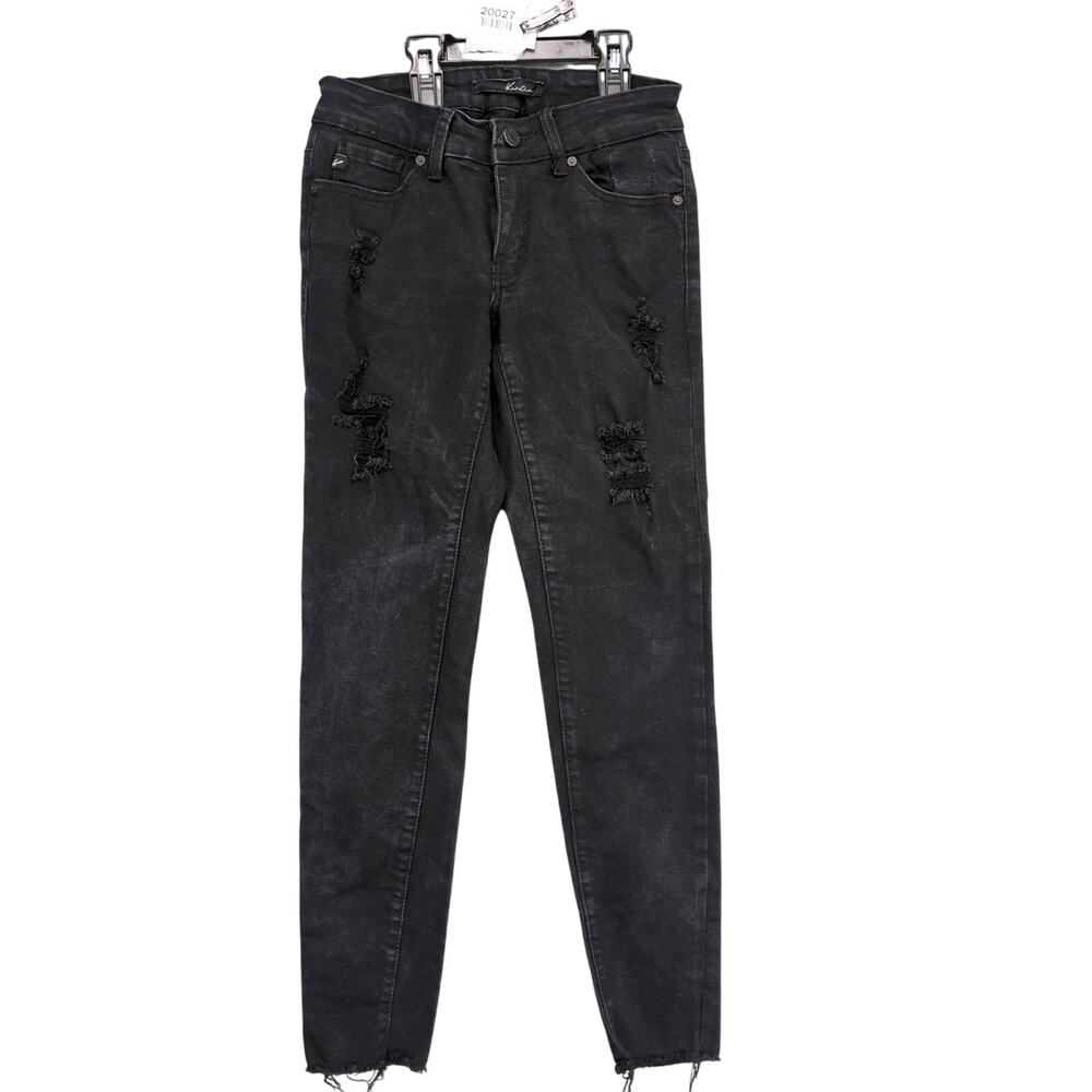 Kancan June Low Rise Ankle Skinny Black Jeans, Raw Hem, Distressed,‎ Size 5/26
